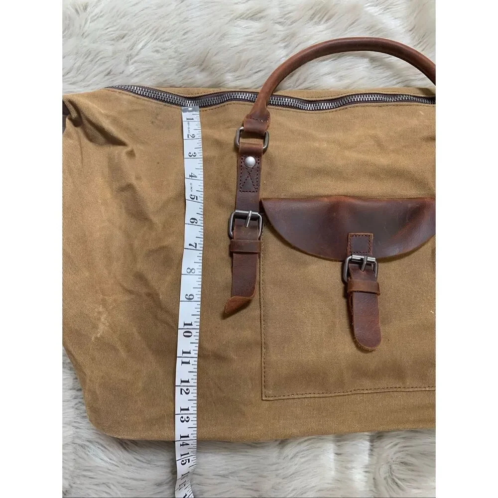 NEWHEY Carry On Duffel Bag Canvas/Genuine Leather Brown